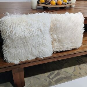 Luxurious White and Cream Faux Fur Pillows